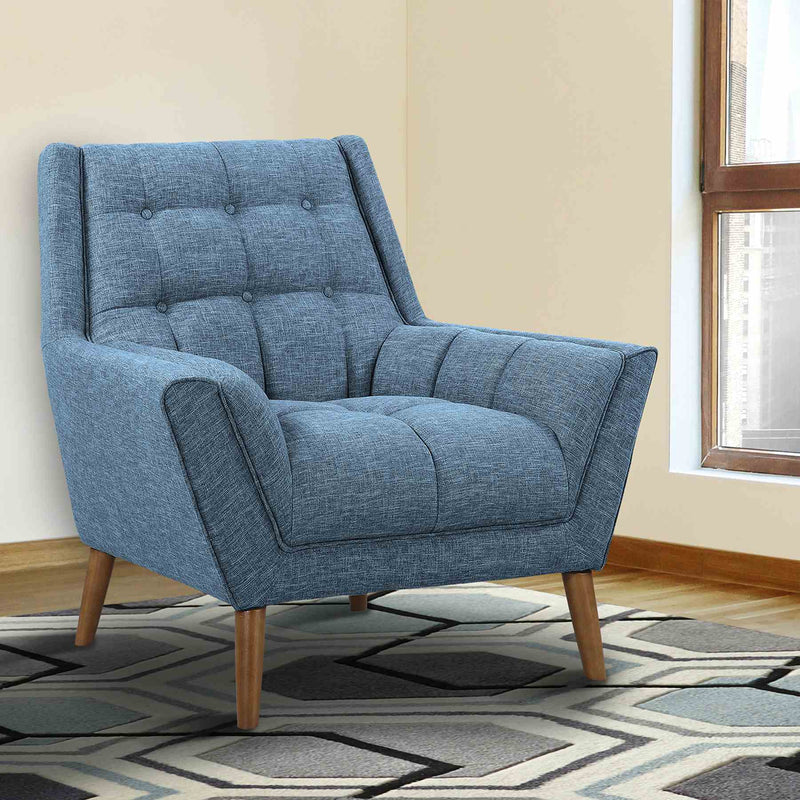 Cobra Mid-Century Modern Chair in Blue Linen and Walnut Legs - Furniture City (CA)l