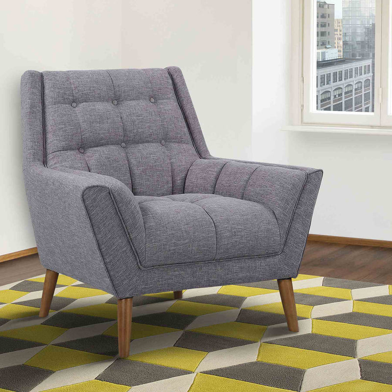 Cobra Mid-Century Modern Chair in Dark Gray Linen and Walnut Legs - Furniture City (CA)l
