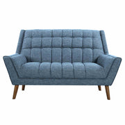 Cobra Mid-Century Modern Loveseat in Blue Linen and Walnut Legs - Furniture City (CA)l