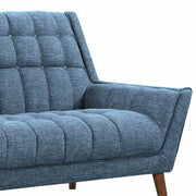 Cobra Mid-Century Modern Loveseat in Blue Linen and Walnut Legs - Furniture City (CA)l