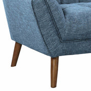 Cobra Mid-Century Modern Loveseat in Blue Linen and Walnut Legs - Furniture City (CA)l