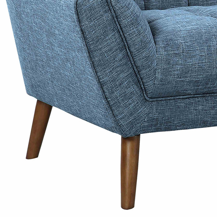 Cobra Mid-Century Modern Loveseat in Blue Linen and Walnut Legs