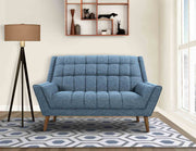 Cobra Mid-Century Modern Loveseat in Blue Linen and Walnut Legs - Furniture City (CA)l
