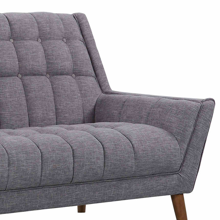 Cobra Mid-Century Modern Loveseat in Dark Gray Linen and Walnut Legs