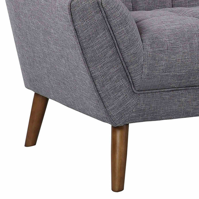 Cobra Mid-Century Modern Loveseat in Dark Gray Linen and Walnut Legs