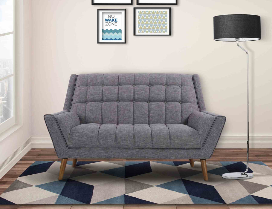 Cobra Mid-Century Modern Loveseat in Dark Gray Linen and Walnut Legs