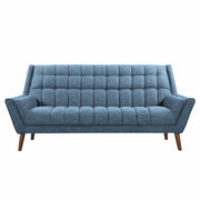 Cobra Mid-Century Modern Sofa in Blue Linen and Walnut Legs - Furniture City (CA)l