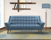 Cobra Mid-Century Modern Sofa in Blue Linen and Walnut Legs - Furniture City (CA)l