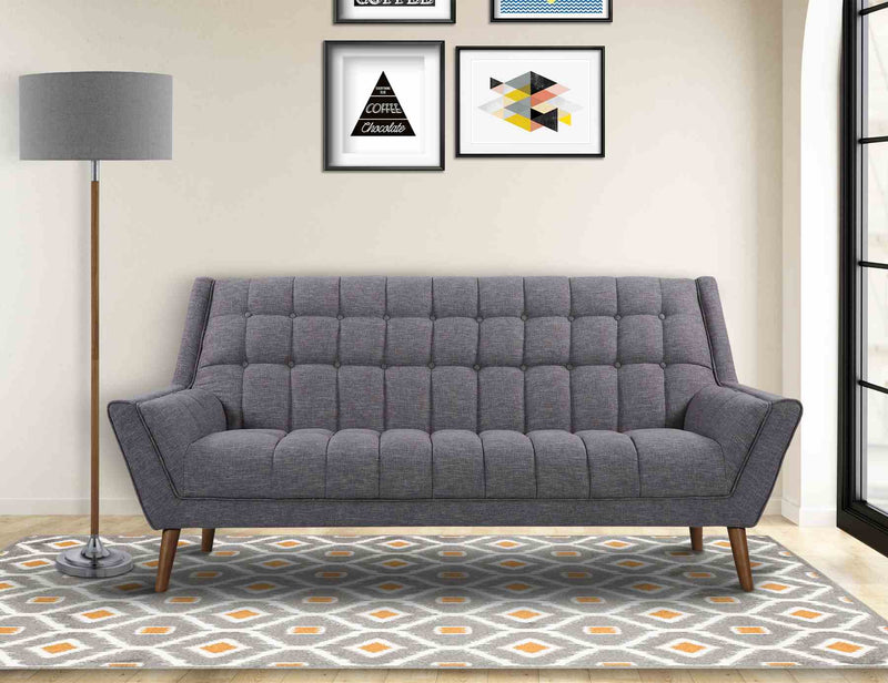 Cobra Mid-Century Modern Sofa in Dark Gray Linen and Walnut Legs - Furniture City (CA)l