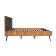 Coco Rustic Oak Wood Upholstered Faux Leather King Platform Bed - Furniture City (CA)l