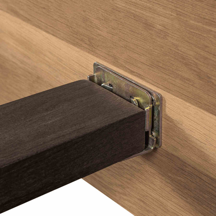 Coco Rustic Oak Wood Upholstered Faux Leather King Platform Bed