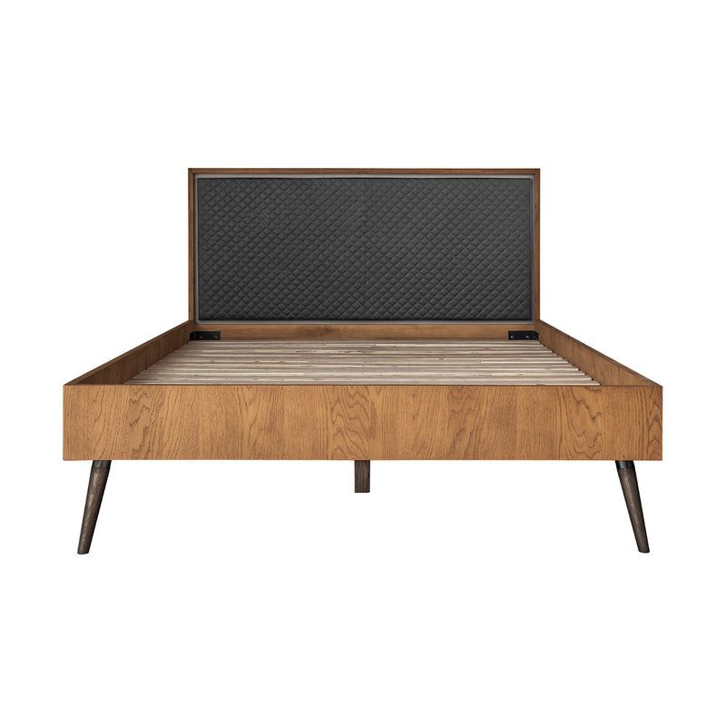 Coco Rustic Oak Wood Upholstered Faux Leather Queen Platform Bed - Furniture City (CA)l