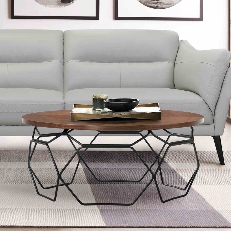 Cosmo Walnut Veneer Coffee Table with Black Metal Base - Furniture City (CA)l