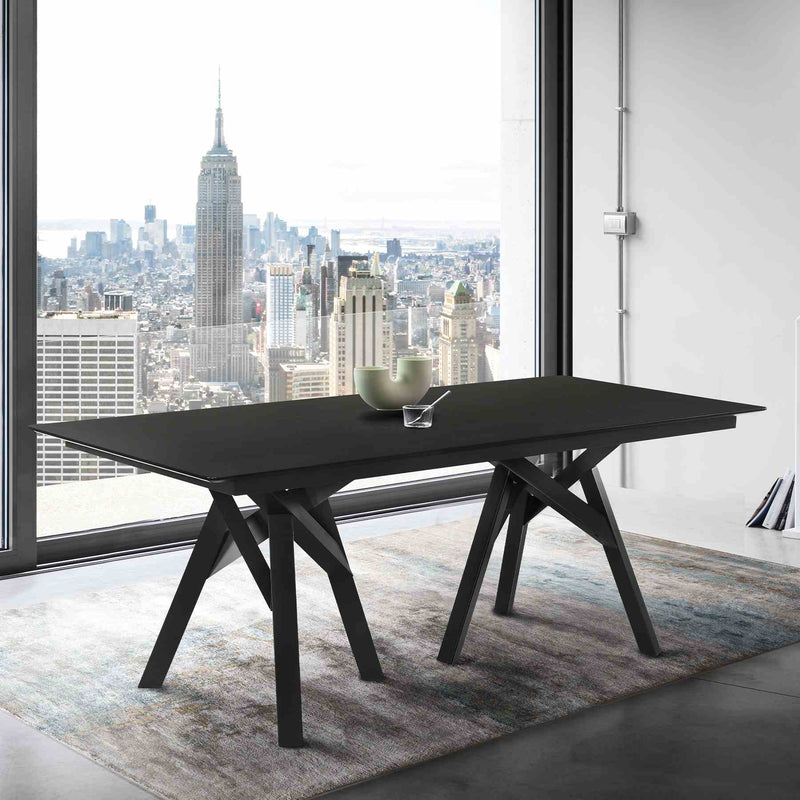 Cortina 79" Mid-Century Modern Black Wood Dining Table with Black Legs - Furniture City (CA)l
