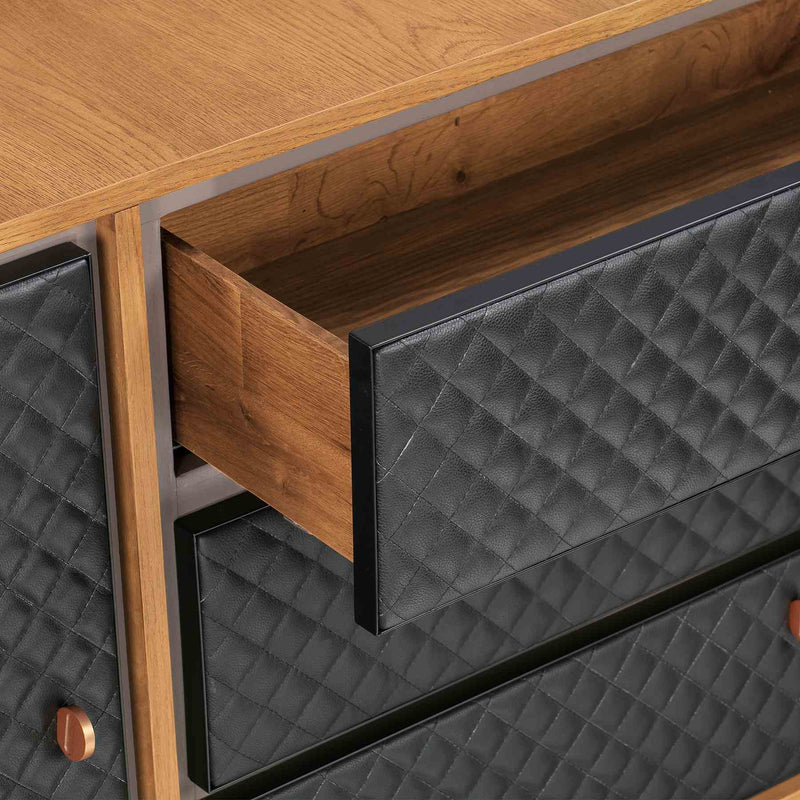 Coco Rustic Oak Wood and Faux Leather Dresser - Furniture City (CA)l
