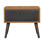 Coco Rustic Single Drawer Oak Wood and Faux Leather Nightstand - Furniture City (CA)l