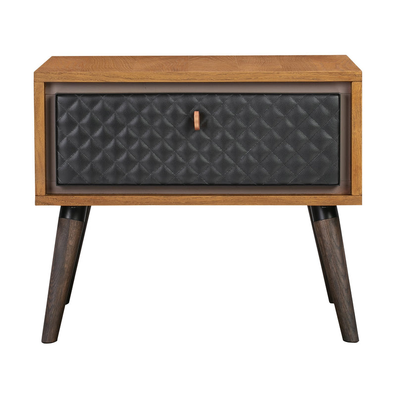 Coco Rustic Single Drawer Oak Wood and Faux Leather Nightstand - Furniture City (CA)l