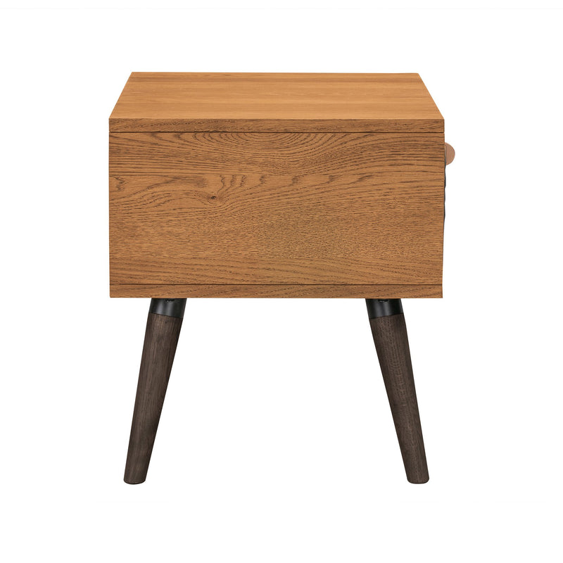 Coco Rustic Single Drawer Oak Wood and Faux Leather Nightstand - Furniture City (CA)l