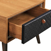 Coco Rustic Single Drawer Oak Wood and Faux Leather Nightstand - Furniture City (CA)l