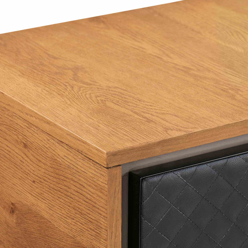 Coco Rustic Single Drawer Oak Wood and Faux Leather Nightstand - Furniture City (CA)l