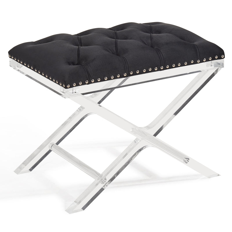 Cody Modern and Contemporary Tufted Ottoman in Black Velvet with Acrylic Legs - Furniture City (CA)l
