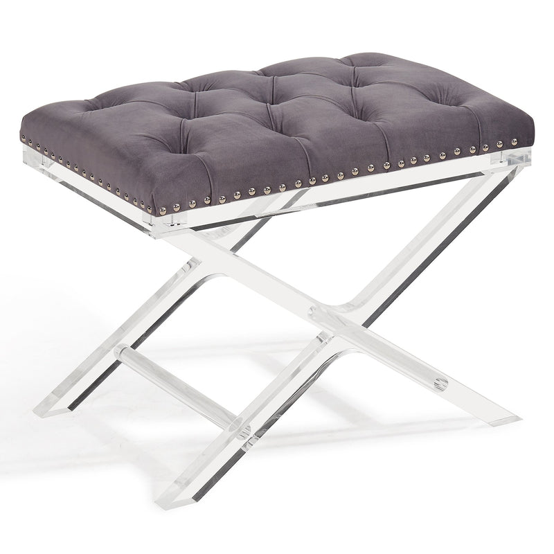 Cody Modern and Contemporary Tufted Ottoman in Gray Velvet with Acrylic Legs - Furniture City (CA)l