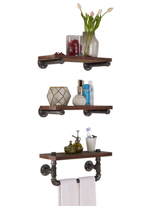 20" Conrad Industrial Pine Wood Floating Wall Shelf in Gray and Walnut Finish