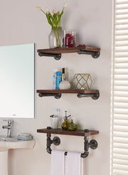 20" Conrad Industrial Pine Wood Floating Wall Shelf in Gray and Walnut Finish - Furniture City (CA)l