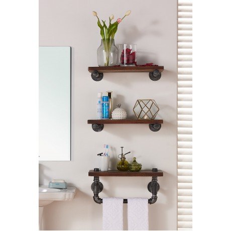 20" Conrad Industrial Pine Wood Floating Wall Shelf in Gray and Walnut Finish