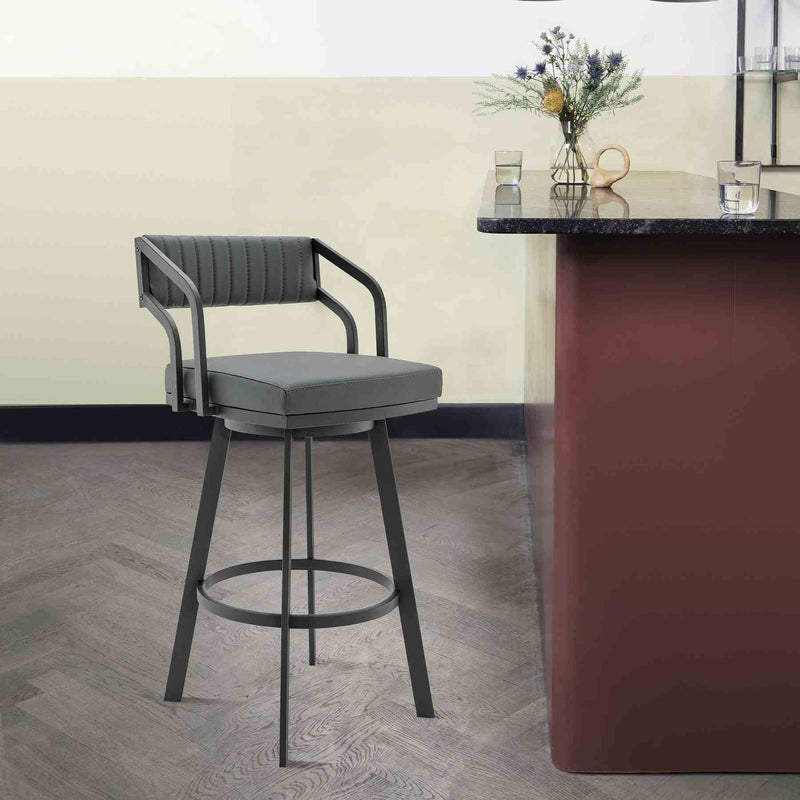 Capri Swivel Modern Black Metal and Slate Gray Faux Leather Bar and Counter Stool - Furniture City (CA)l