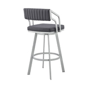 Capri 26" Swivel Slate Gray Faux Leather and Silver Metal Bar Stool - Furniture City (CA)l