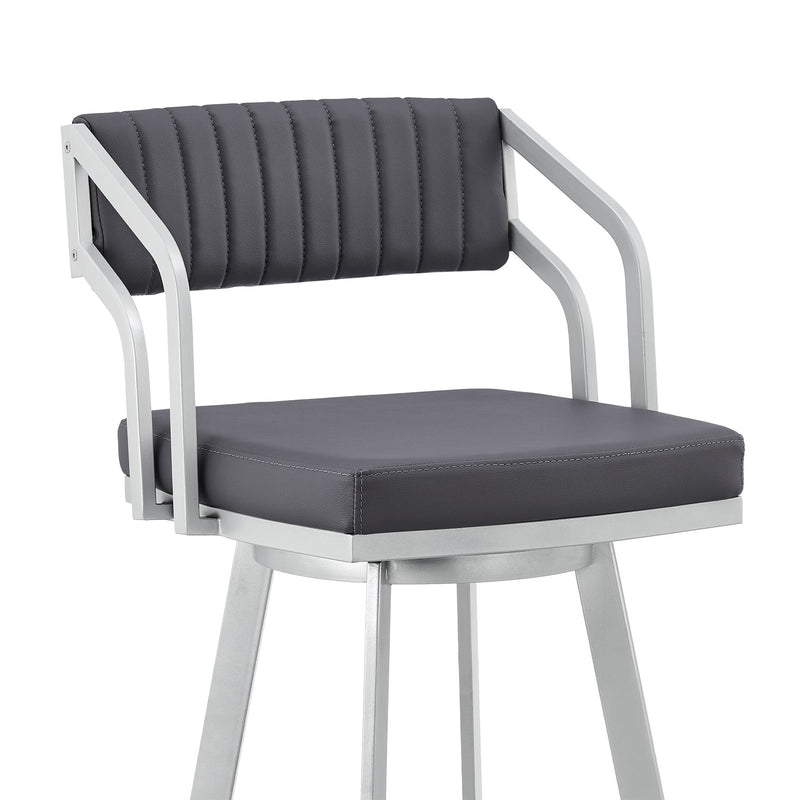Capri 26" Swivel Slate Gray Faux Leather and Silver Metal Bar Stool - Furniture City (CA)l