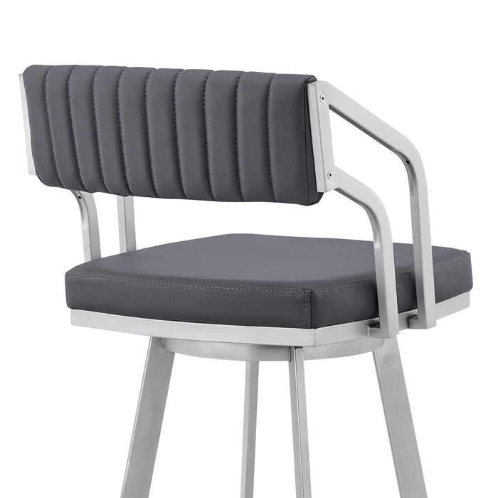 Capri 26" Swivel Slate Gray Faux Leather and Silver Metal Bar Stool