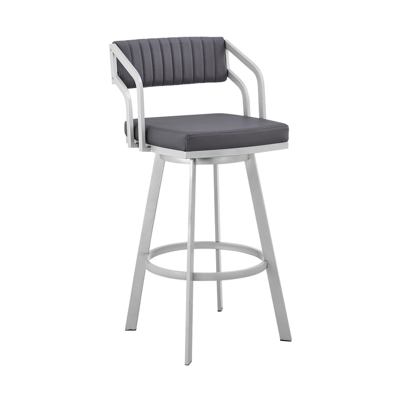 Capri 30" Swivel Slate Gray Faux Leather and Silver Metal Bar Stool - Furniture City (CA)l