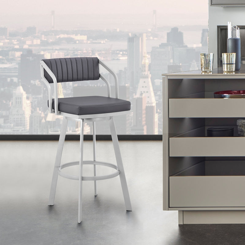 Capri 30" Swivel Slate Gray Faux Leather and Silver Metal Bar Stool - Furniture City (CA)l