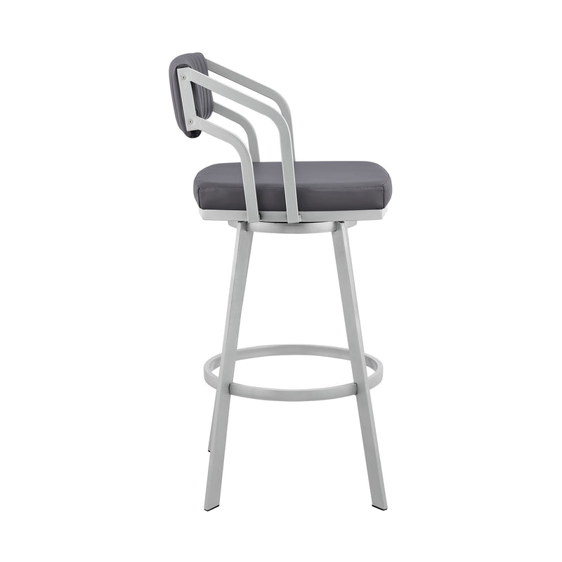 Capri 30" Swivel Slate Gray Faux Leather and Silver Metal Bar Stool - Furniture City (CA)l