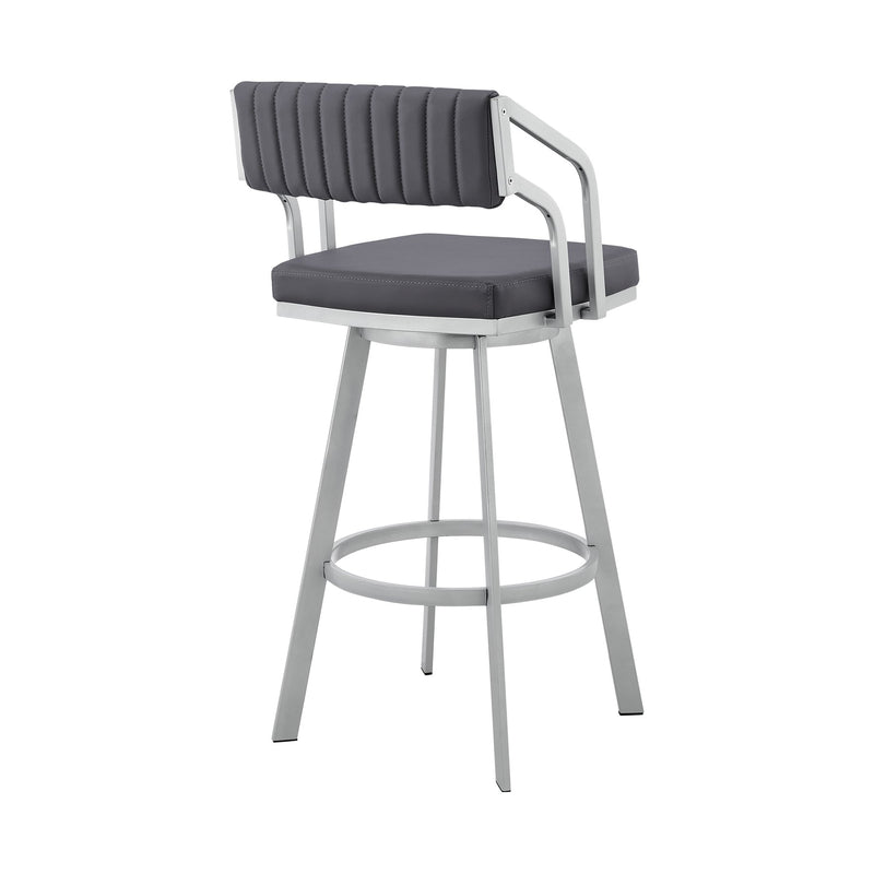 Capri 30" Swivel Slate Gray Faux Leather and Silver Metal Bar Stool - Furniture City (CA)l