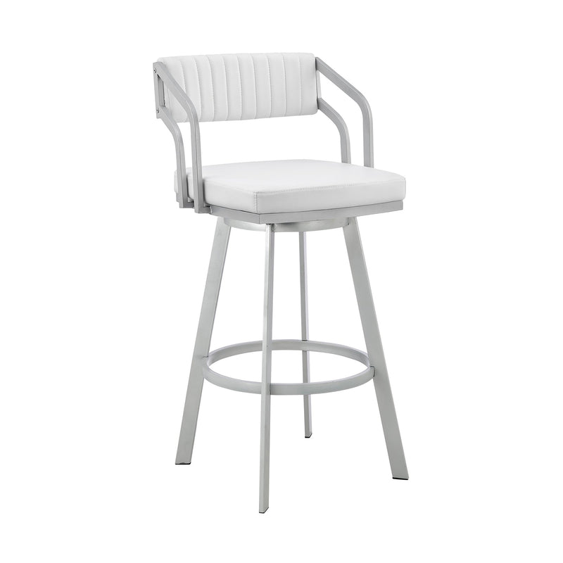 Capri 26" Swivel White Faux Leather and Silver Metal Bar Stool - Furniture City (CA)l