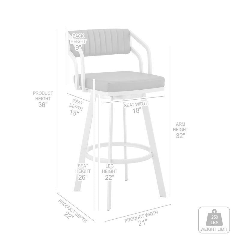 Capri 26" Swivel White Faux Leather and Silver Metal Bar Stool - Furniture City (CA)l