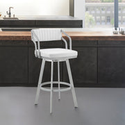 Capri 26" Swivel White Faux Leather and Silver Metal Bar Stool - Furniture City (CA)l