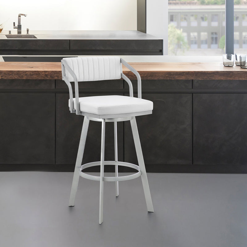 Capri 26" Swivel White Faux Leather and Silver Metal Bar Stool - Furniture City (CA)l