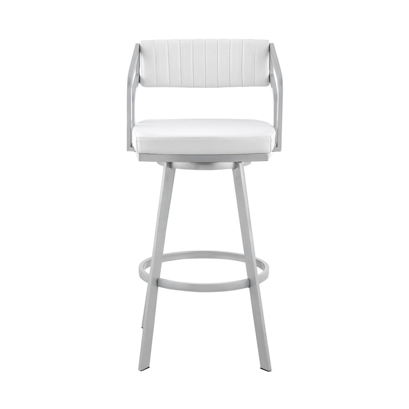 Capri 26" Swivel White Faux Leather and Silver Metal Bar Stool - Furniture City (CA)l