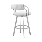 Capri 26" Swivel White Faux Leather and Silver Metal Bar Stool - Furniture City (CA)l