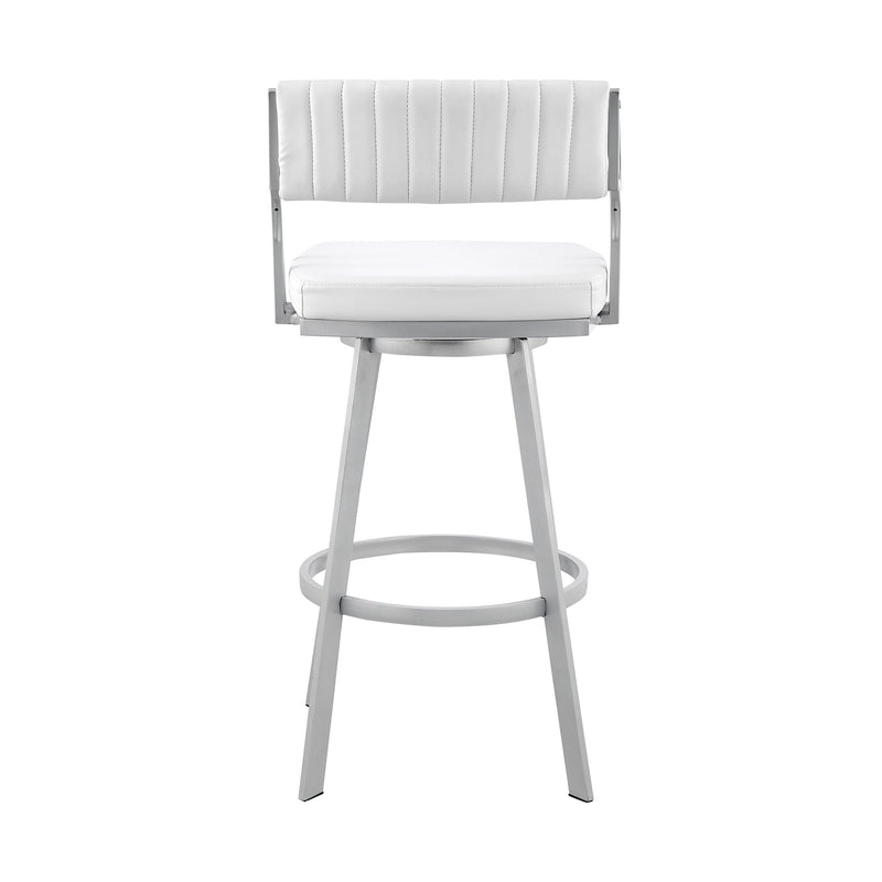 Capri 26" Swivel White Faux Leather and Silver Metal Bar Stool - Furniture City (CA)l