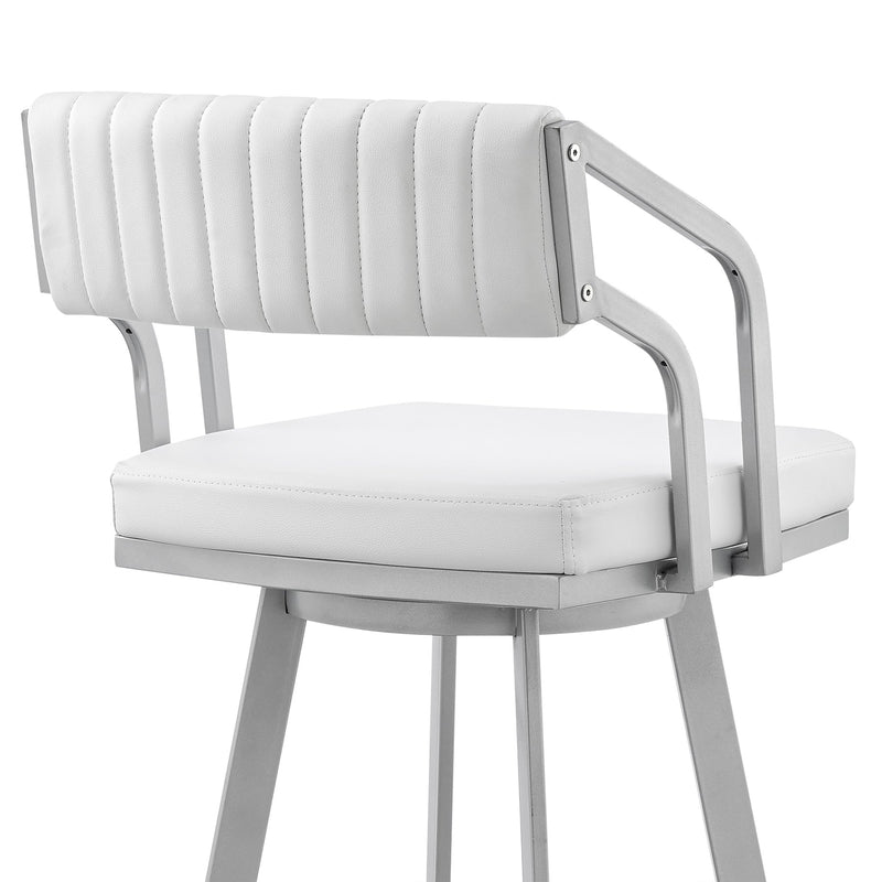 Capri 26" Swivel White Faux Leather and Silver Metal Bar Stool - Furniture City (CA)l