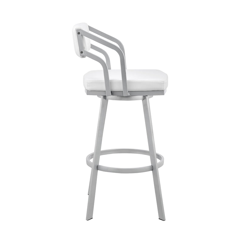 Capri 30" Swivel White Faux Leather and Silver Metal Bar Stool - Furniture City (CA)l
