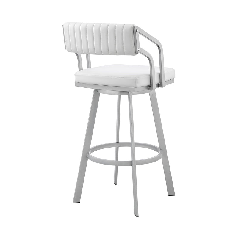 Capri 30" Swivel White Faux Leather and Silver Metal Bar Stool - Furniture City (CA)l
