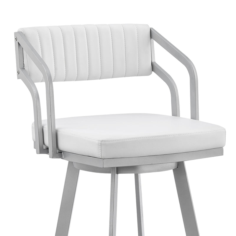 Capri 30" Swivel White Faux Leather and Silver Metal Bar Stool - Furniture City (CA)l