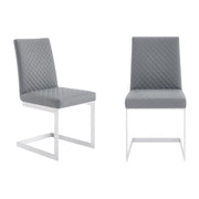 Copen Contemporary Dining Chair in Brushed Stainless Steel and Gray Faux Leather - Set of 2 - Furniture City (CA)l
