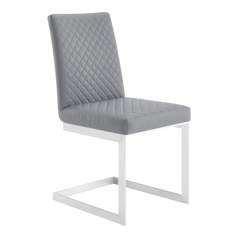 Copen Contemporary Dining Chair in Brushed Stainless Steel and Gray Faux Leather - Set of 2 - Furniture City (CA)l